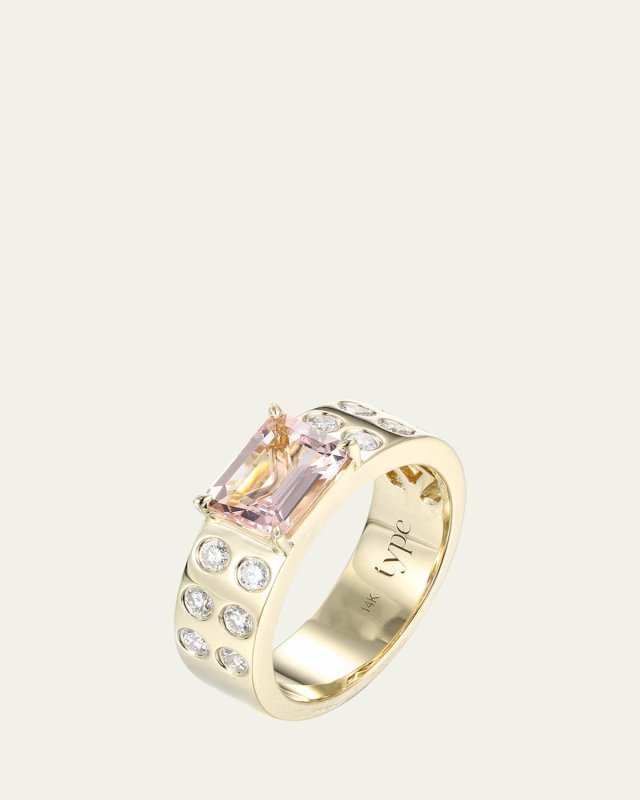 14K Yellow Gold Leggo ID Morganite and Diamonds Statement Ring